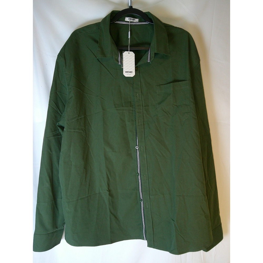 COOFANDY Mens Long Sleeve Button Down Shirt Forest Green 3XL NWT Striped Trim